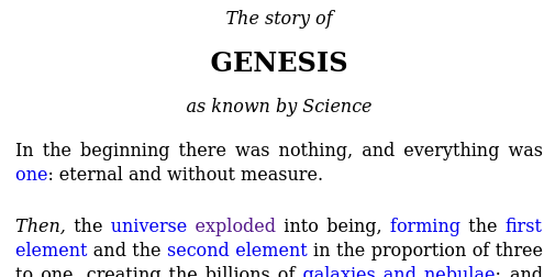 The story of GENESIS as known by Science